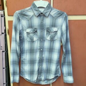 AE OUTFITTERS Blue/Gray and White Plaid Button-Up Shirt XS